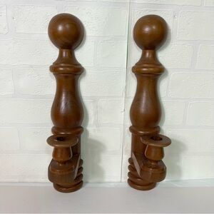 Elegant Brown Wooden Wall Candle Holders Vintage